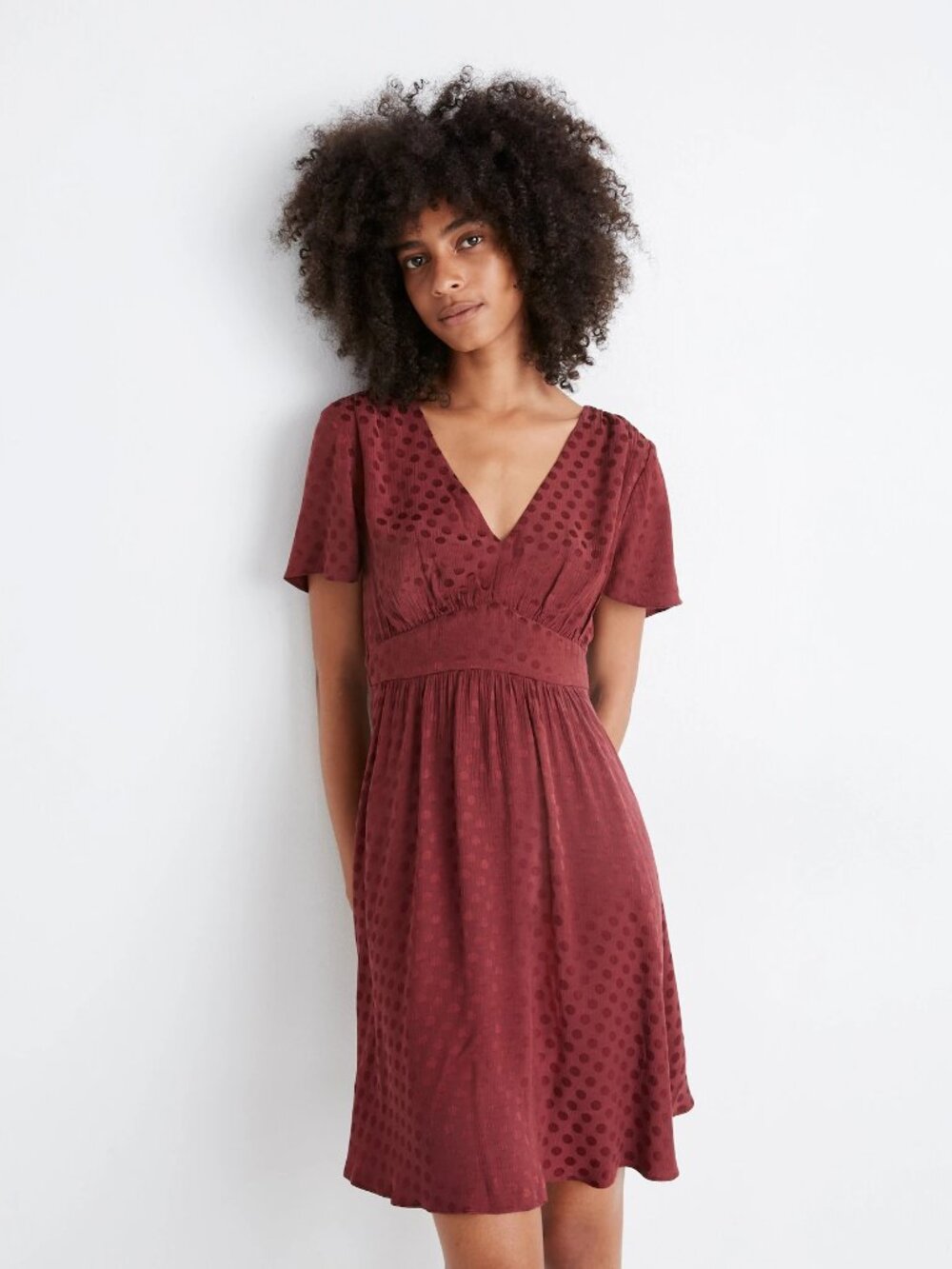 Madewell Maroon Jacquard Polka Dot Dress Size 4 Flowy Party Modest